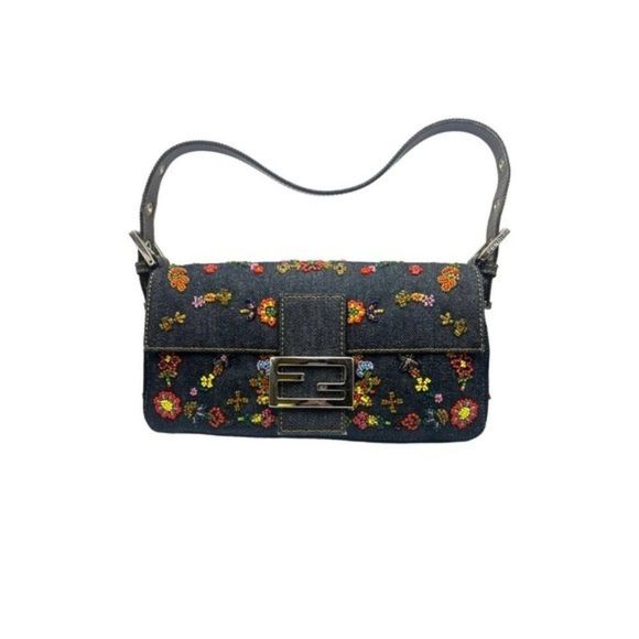 Fendi Handbags - Fendi Denim Beaded BaguetteSOLD